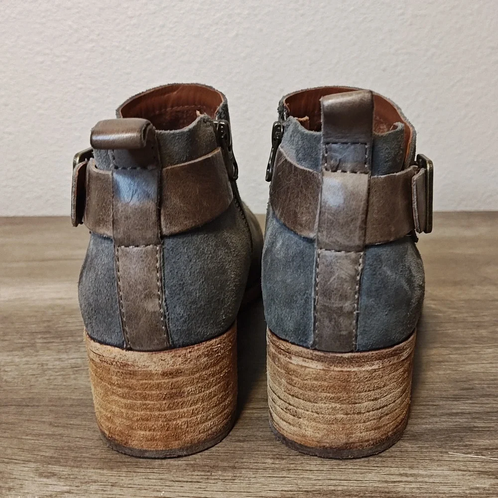 Kork-Ease Mesa Suede Ankle Boots Women‎ 8.5 Grey Brown Buckle Block Heel K54222